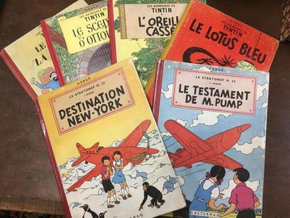 null Un lot de 6 Bandes dessinées d'HERGE en édition anciennes (dos ronds toilé)....