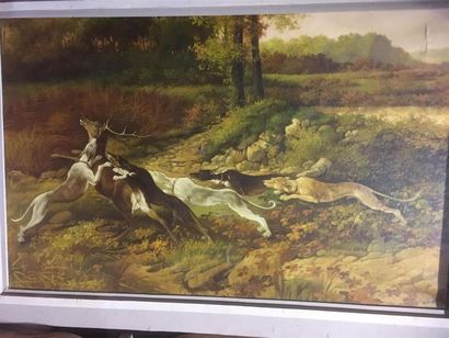 null Scène de chasse : chiens attaquant un cerf
Huile sur toile
190 x 118 cm
Acc...