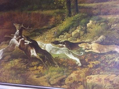 null Scène de chasse : chiens attaquant un cerf
Huile sur toile
190 x 118 cm
Acc...