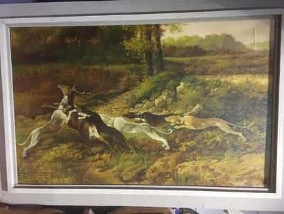 null Scène de chasse : chiens attaquant un cerf
Huile sur toile
190 x 118 cm
Acc...