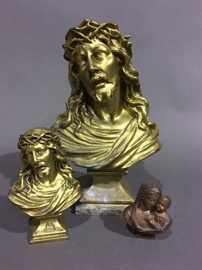 Lot de 3 bustes de Christ et Vierge à l'enfant
H...