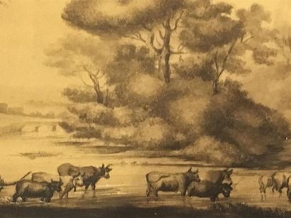 null Giuseppe CAMINO (1818-1890)
Paysage avec vaches et architecture
encre sur papier
SBG
19x...