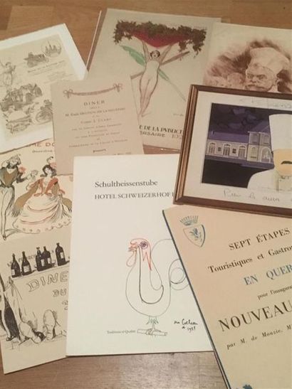 null Menus illustrés - Ensemble constitué de 9 menus datés des années 1900 à 1960...