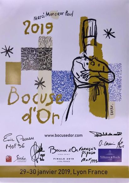null Brasseries Bocuse
Affiche des Bocuse d'Or 2019 désignée par Vavro et dédicacée...