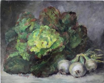 null Luc Maize-Salade et Oignons-Huile sur Carton-33,2x41,4 cm