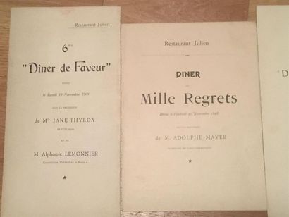 null [MENU]. Trois menus du Restaurant Julien, 1898-1907, dits " Diner des Mille...