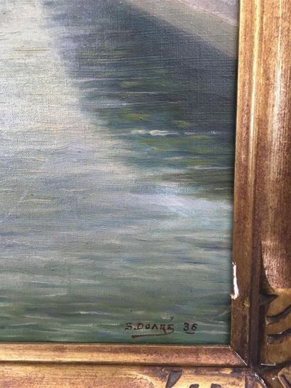 null Stanislas DOARE bâteaux à quai, 
huile sur toile, signée et datée 1936 en bas...