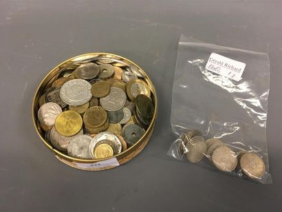 null Lot de pièces en argent 1 francs semeuse, 100 grs et divers pièces modernes