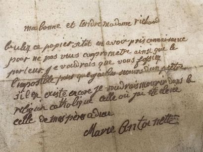 null Billet de Marie-Antoinette avant sa mort
fac simile
12 x 17.5 cm