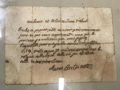 null Billet de Marie-Antoinette avant sa mort
fac simile
12 x 17.5 cm