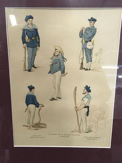 null Deux gravures aquarellées sur papier
Les uniformes de la marine
40 x 32 cm