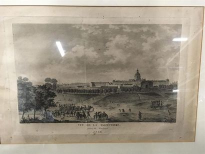 null Paire de gravures 
Vue d'Hermenonville et Salepetrière
25 x 37 cm (à vue)