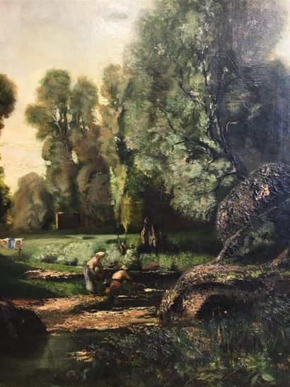 null Ecole française 19ème siècle
paysage dans la goût d eBarbizon 
Huile sur toile
80...