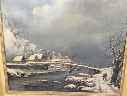 null CHAMPEL Adrien 
Paysage de neige
Toile, signée et datée 1842
Accidents
54 x...