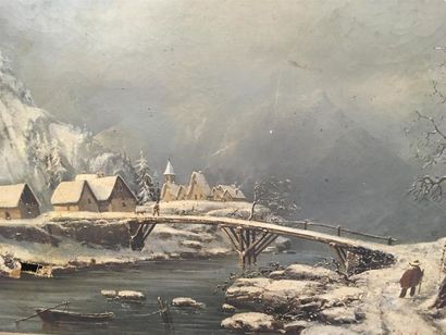 null CHAMPEL Adrien 
Paysage de neige
Toile, signée et datée 1842
Accidents
54 x...