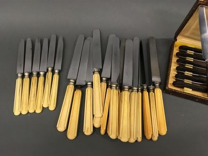 null Lot de couteaux comprenant:
douze petits couteaux manche bois
16 couteaux manche...