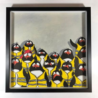 null CAL (1968)
Pingouins jaunes
Acrylique, Polycolor et Posca sur papier Line Art...