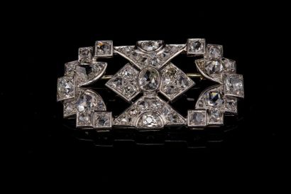 null Broche en platine (750) 18K à décor d'un noeud papillon avec un diamant coussin...
