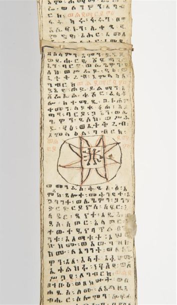 null Rouleau manuscrit ethiopien probalement 18ème avec illustration 