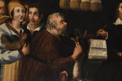 null Antonio CASSELLA 
Le changeur 
Huile sur toile signée et datée 1666
106 x 155...