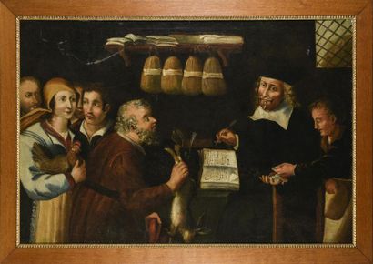 null Antonio CASSELLA 
Le changeur 
Huile sur toile signée et datée 1666
106 x 155...