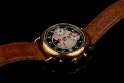 null Emile Pequignet. Montre homme en acier, deux cadrans auxiliaires, une phase...