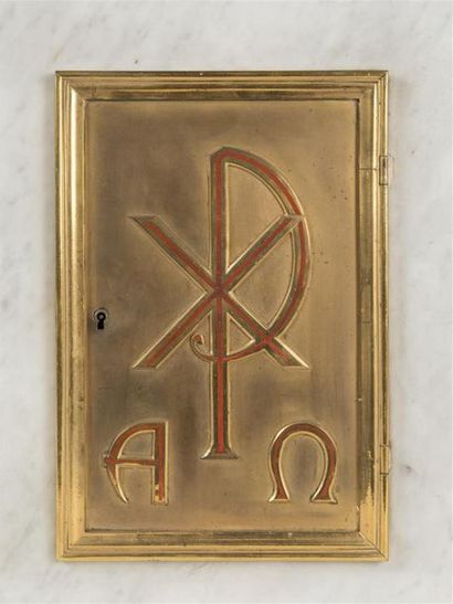 null Porte de tabernacle en bronze doré monogrammé du Chrisme
Dim de la porte : ...