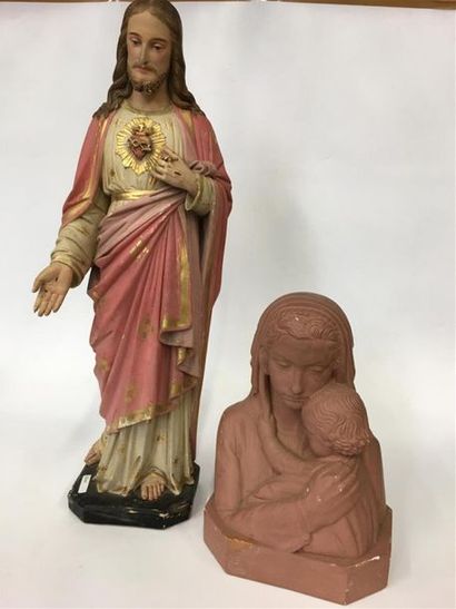 null Christ en plâtre joint Vierge à l'enfant
H Christ : 64 cm