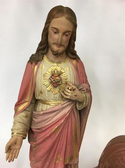 null Christ en plâtre joint Vierge à l'enfant
H Christ : 64 cm