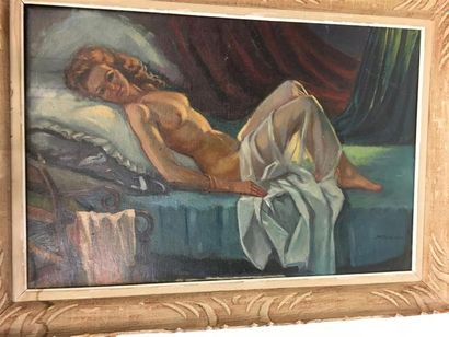 null Marc BARDON (1891-?)
Femme alanguie dans un lit
Huile sur toile
Signée en bas...