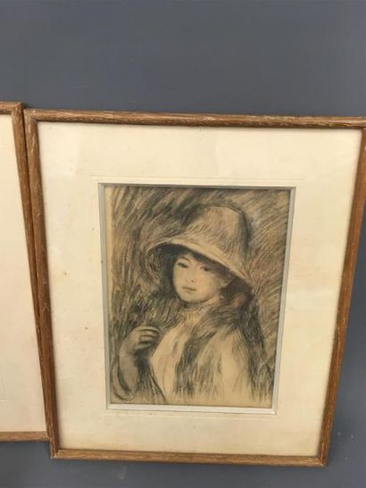 null Deux pièces encadrées d'après Renoir 
Jeune fille au chapeau de paille, femme...