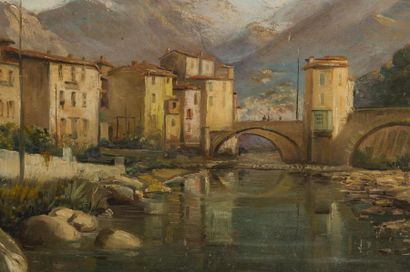 null Adrien SIMONETON (1862-1949) 
Le pont de Sospel (Alpes Maritimes) 
Huile sur...