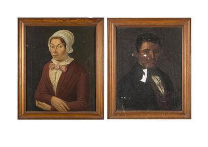 null 2 huiles sur toile 
Portrait de femme : 54 x 43 cm 
Portrait d'homme : 47 x...