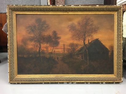 null Grande toile lyonnaise paysage au crépuscule
75 x 115