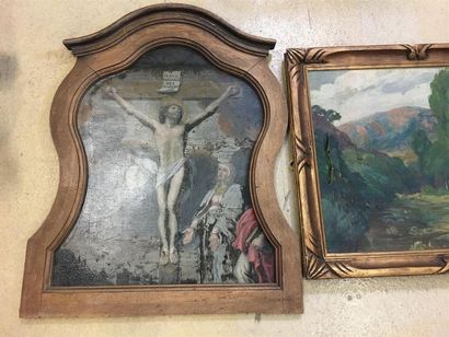 null Deux pièces encadrées Christ et Huile sur toile accidenté
Paysage : 60 x 70...