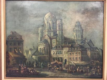 null BONNAT (XXème)
Vue de ville avec cathédrale
Huile sur toile
Signée en bas à...