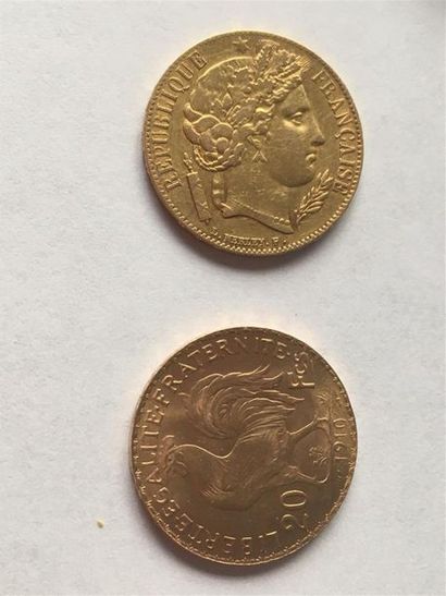 null Deux pièces de 20 francs or , une de 1851( Merlet ), une de 1910