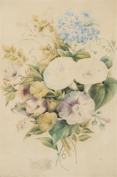 null Bouquet de fleurs, 
Aquarelle , signée en bas à gauche Juliette ?, date 1847
26...