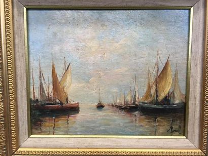 null Emile MOREL (1918-?)
Voiliers au port
Huile sur panneau
27 x 22 cm