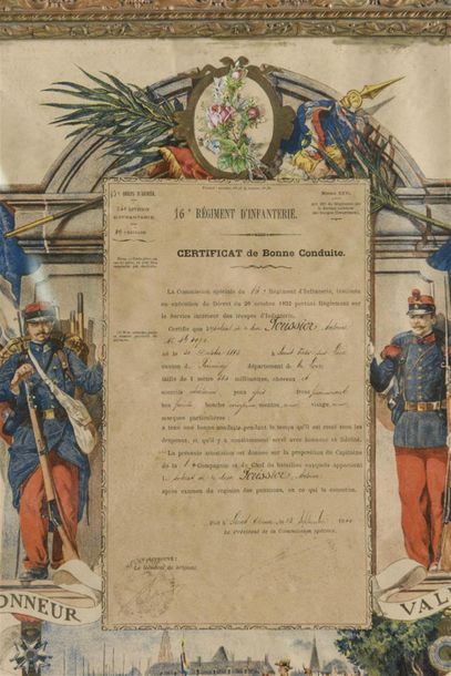 null Deux certificats de bonne conduite Saint Etienne 1905 et Oran 1901.
52 x 36...