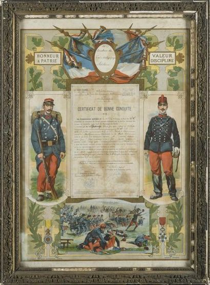 null Deux certificats de bonne conduite Saint Etienne 1905 et Oran 1901.
52 x 36...