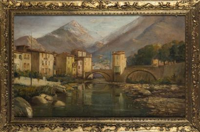 null Adrien SIMONETON (1862-1949)
Le pont de Sospel (Alpes Maritimes)
Huile sur panneau
44...