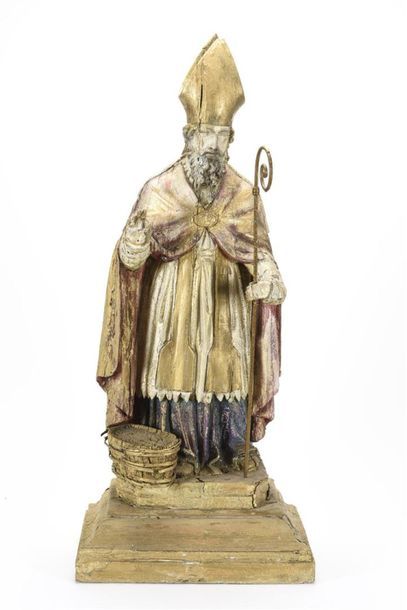 null Ecole française du 18ème siècle
Saint Nicolas 
Sujet en bois sculpté polychrome...