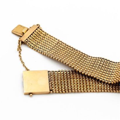 null Bracelet ruban souple en or jaune (750) 18K avec sa chaîne de sécurité Longueur...