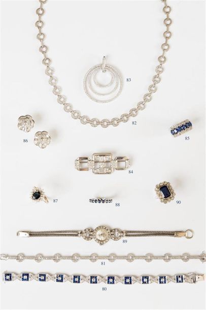 null Bracelet en or blanc (750) 18K maillons ronds et bâtonnets pavés de diamants....