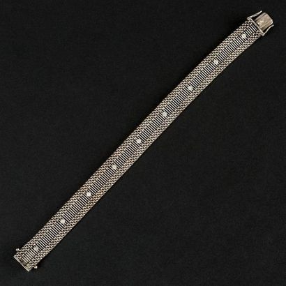 null Bracelet ruban en or blanc (750) 18K, bordure tressée, intérieur en échelle...