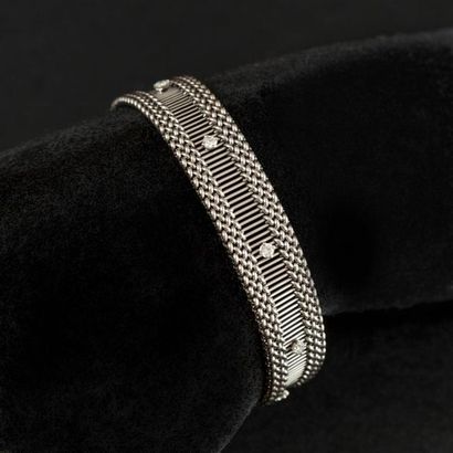 null Bracelet ruban en or blanc (750) 18K, bordure tressée, intérieur en échelle...