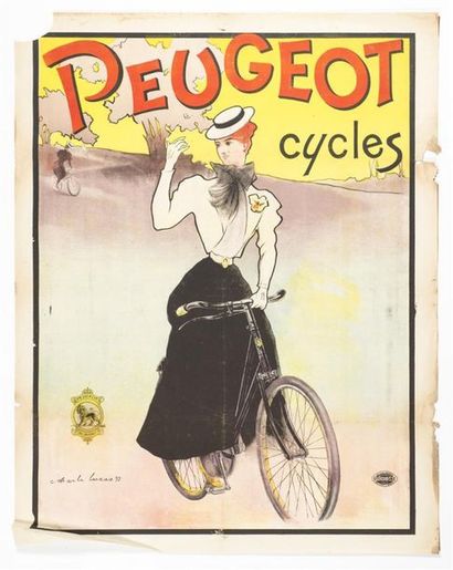 null LUCAS Charles PEUGEOT Cycles. Imp. Camis, Paris. 140 x 110 cm. Sur fond jaune....