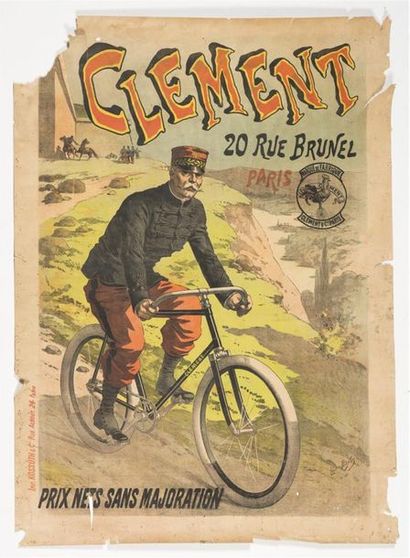 null BAYLAC Lucien CYCLES CLEMENT 20 rue Brunel à Paris. Imp. Kossuth. 120 x 90 cm....