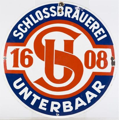 null SCHLOSSBRAUEREI 1608 UNTERBAAR
Plaque circulaire émaillée 
D : 50 cm